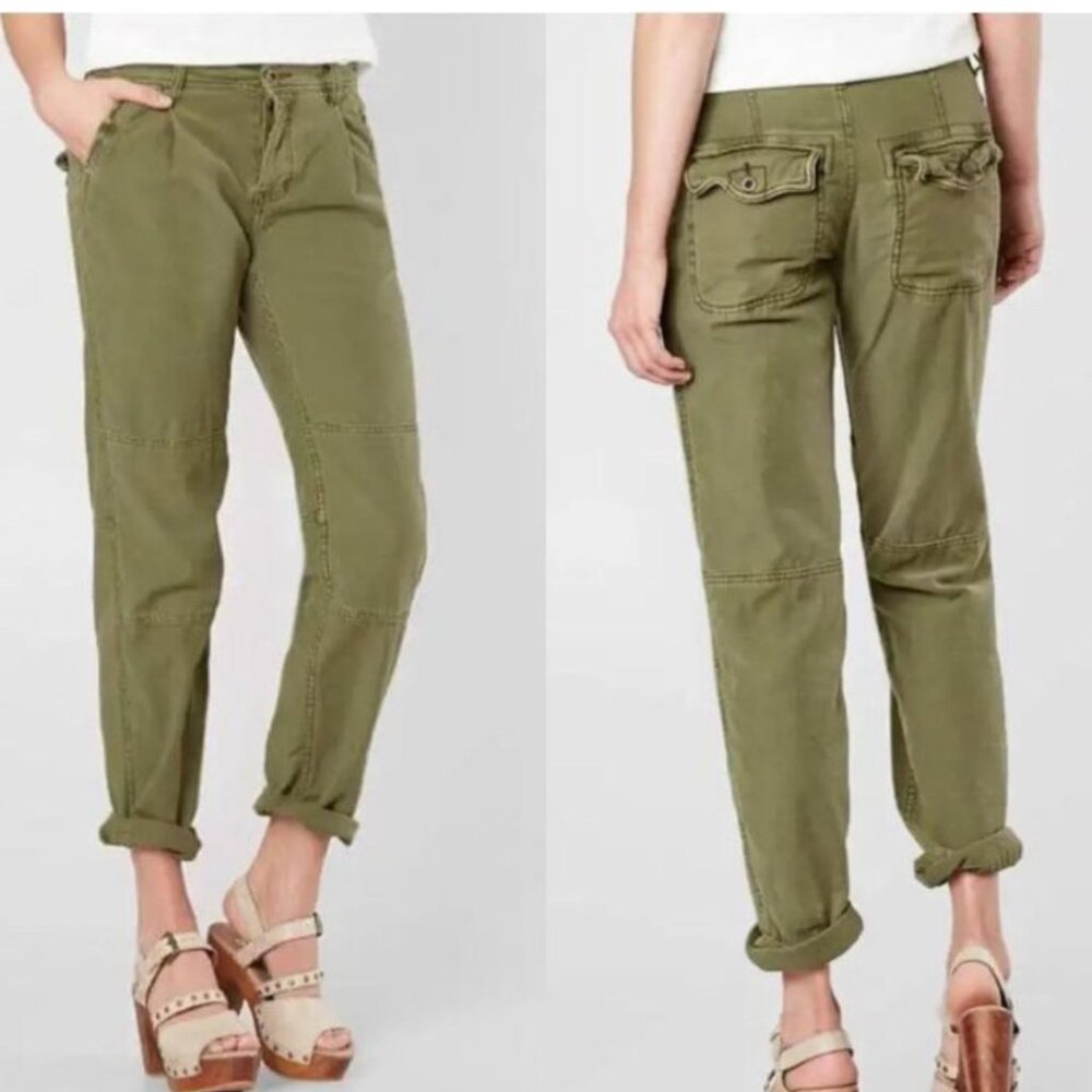 FREE PEOPLE High-Rise Button-Fly Moss Green Utility Boyfriend Pant Size 25